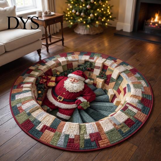 Dekorativer Weihnachtsgeschenk-Weihnachtsmann 3D Runder Teppich, Kristall-Samt-Fußmatte für Wohnzimmer Schlafzimmer Ferienhausdekoration, Rutschfest