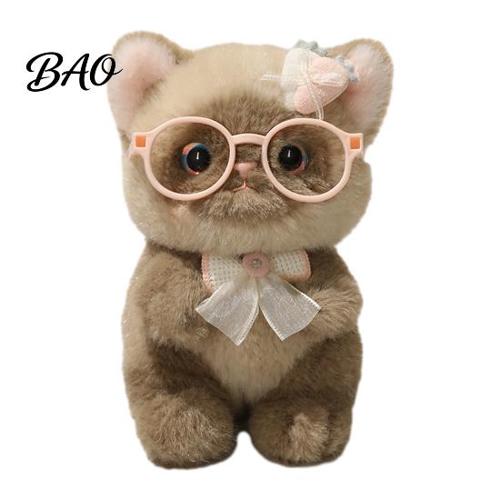 Stuffed Toy Keychain Cute Plush Kitten Pendant with Glasses And Tie, Soft Animal Polyester for Backpacks Keys, Decorative Hanging Plushie Kids Fabric