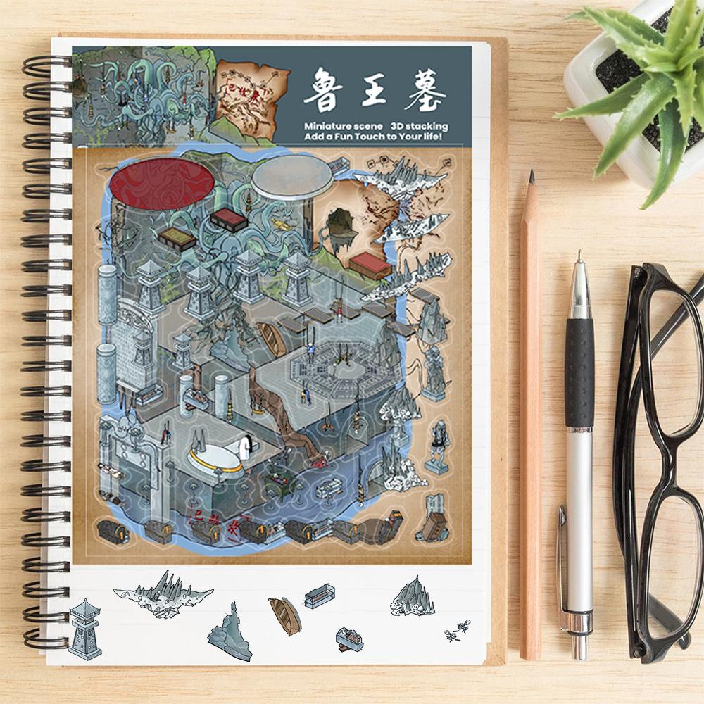 2PCS Tomb of King Lu Stickers Harajuku Laptop Luggage Art Cafe for Classroom Room Fans Gift Decompression 3D Ancient Sticker