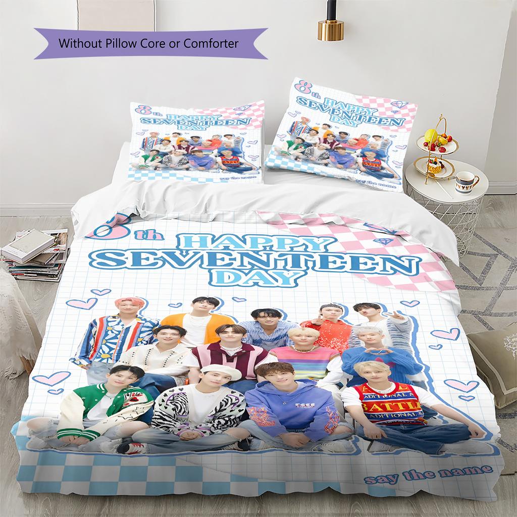 SEVENTEEN Pattern Bedding,Quilt Set Quilt Cover Pillowcase Home Birthday Gift (1 * duvet cover + 2 * pillowcase, without core)