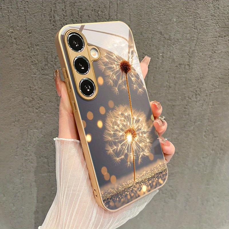 Starry Sky Dandelion Pattern Glass Phone Case for Samsung Galaxy S26 S25 S24 S23 S22 S21 S20 FE/Ultra/Plus Hard Shell