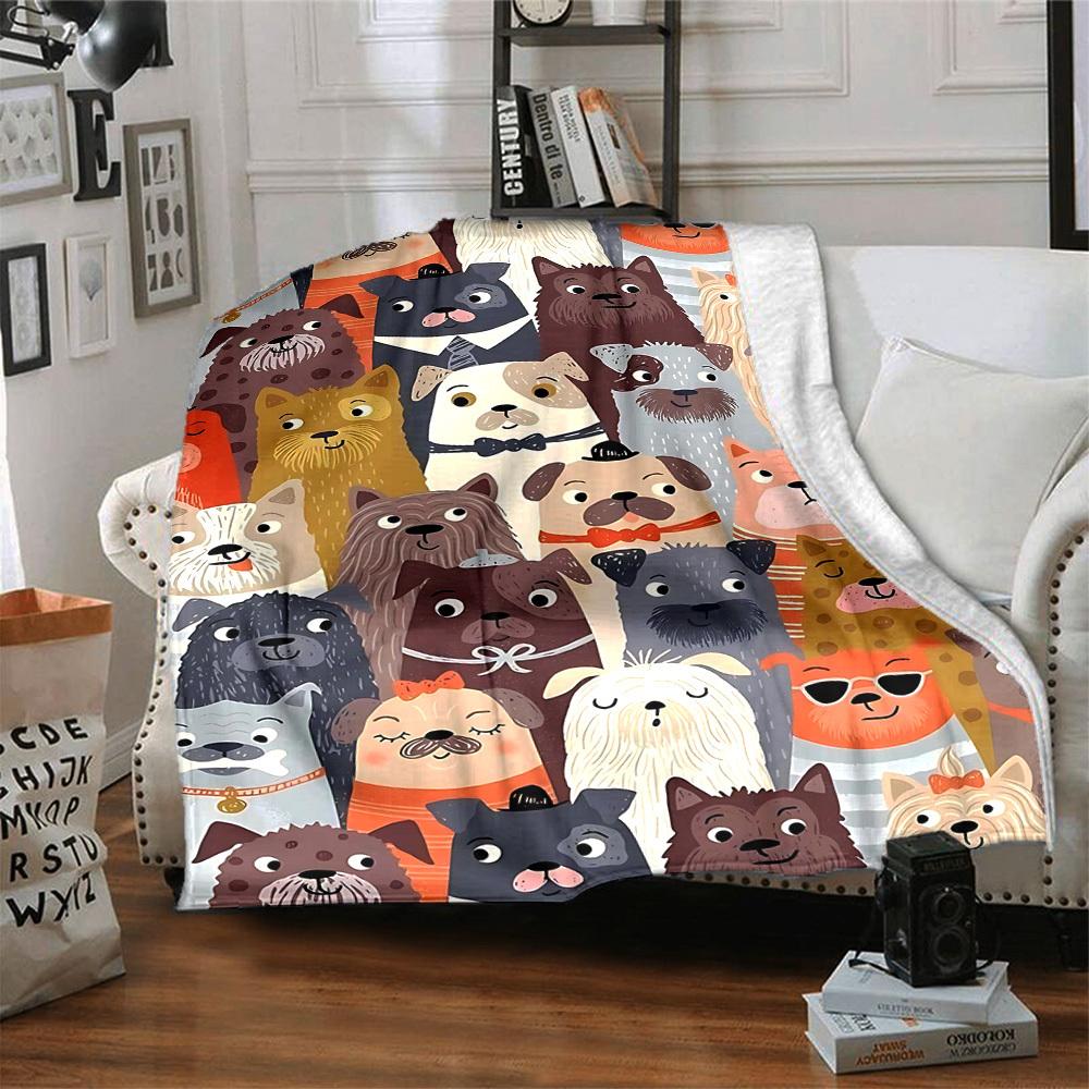 1pc Dogs Pets Print Blanket Lightweight Flannel Throw Blanket For Sofa, Bed, Living Room, Office, Outdoor Travel, Camping