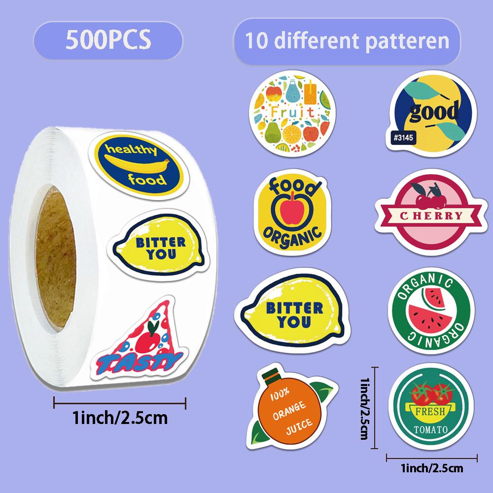 500 Sheets/Roll Creative Fruit Cartoon Stickers for Journals, DIY Phone Cases, Notebooks
