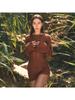 Solid Color Crew Neck Crochet Long Flared Sleeve Backless Tie-up Cut Out 2025 Women's Summer Beach Wear Knit Mini Dresses K169
