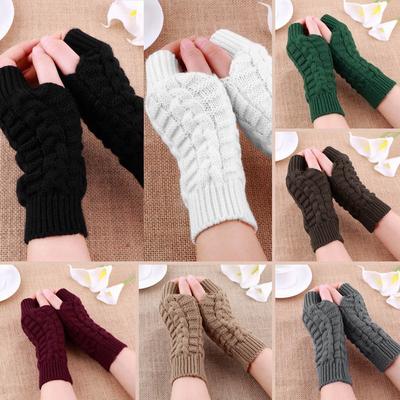 Women Fashion Popular Knitted Arm Fingerless Winter Gloves Soft Warm Mitten