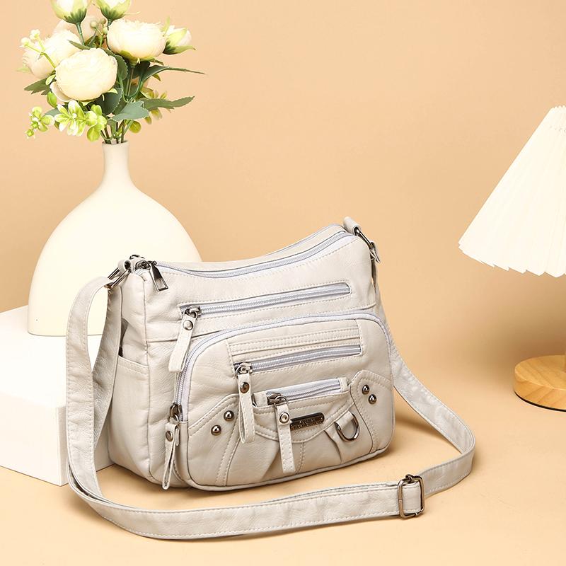 Women's Soft Leather Multi-compartment Multi-pocket Stitching Single Shoulder Messenger Bag