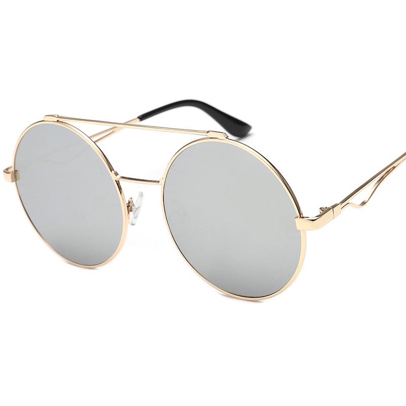 

Vintage Round Sunglasses Men New in Fashion Double Bridge Mirror Shades Women Trendy Retro Brand Design Sun Glasses as picture shows