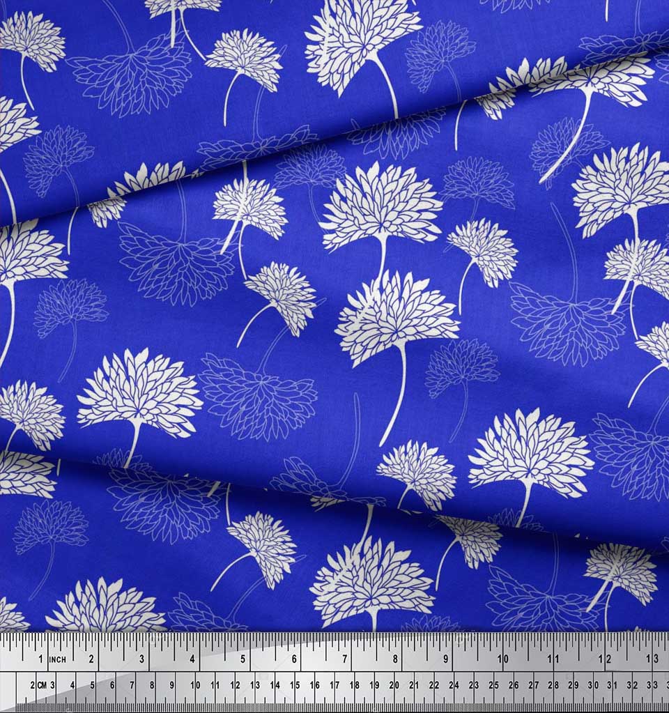Soimoi Red Japan Crepe Satin Fabric Flower Artistic Printed Fabric 1 Yard 42 Inch