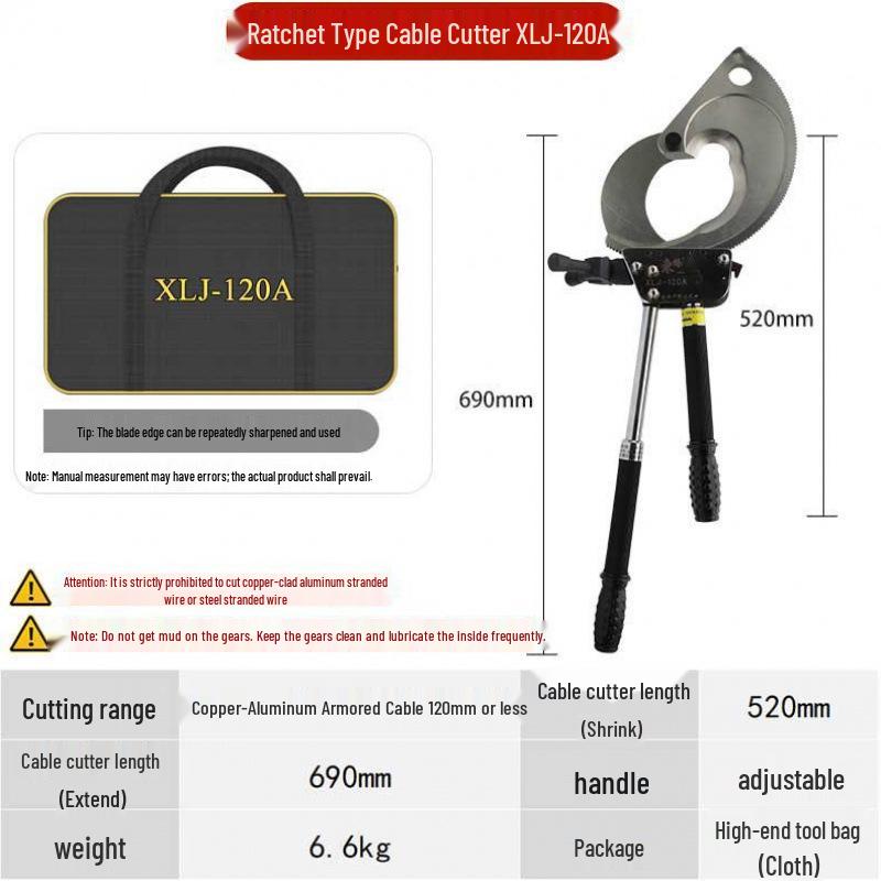Ratchet Manual Cable Cutter J40/52/75/95/100 - Wire, Steel, Copper & Aluminum Shear