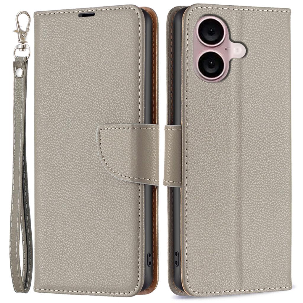 For iPhone 16 Case Drop Proof Wallet Litchi Texture Leather Phone Cover