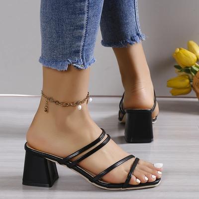2024 Heißer Neuer Stil Vielseitige Damen High Heels Quadratischer Absatz Sommer Casual Damen Schuhe Offene Zehen Knöchelriemen Zapatos De Mujer