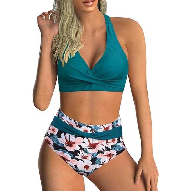 Ladies Swimwear Halter High Waisted Panty Set Split Swimwear
