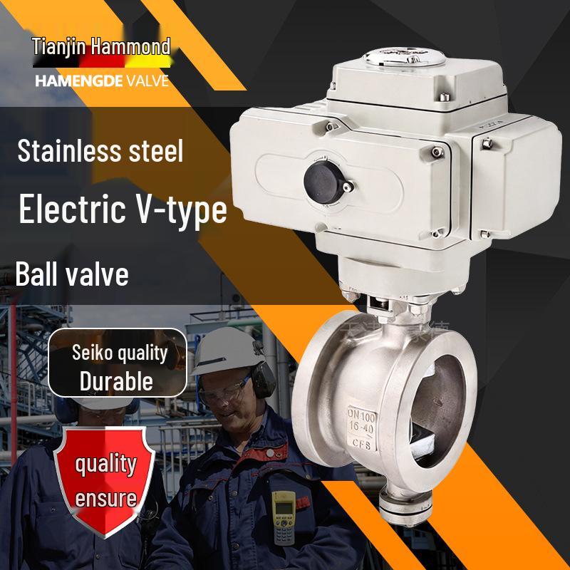 Hammond Stainless Steel Electric V-Port Ball Valve for Pulp, Coal, Ash, Powder, Particle Cutting, and Natural Gas.