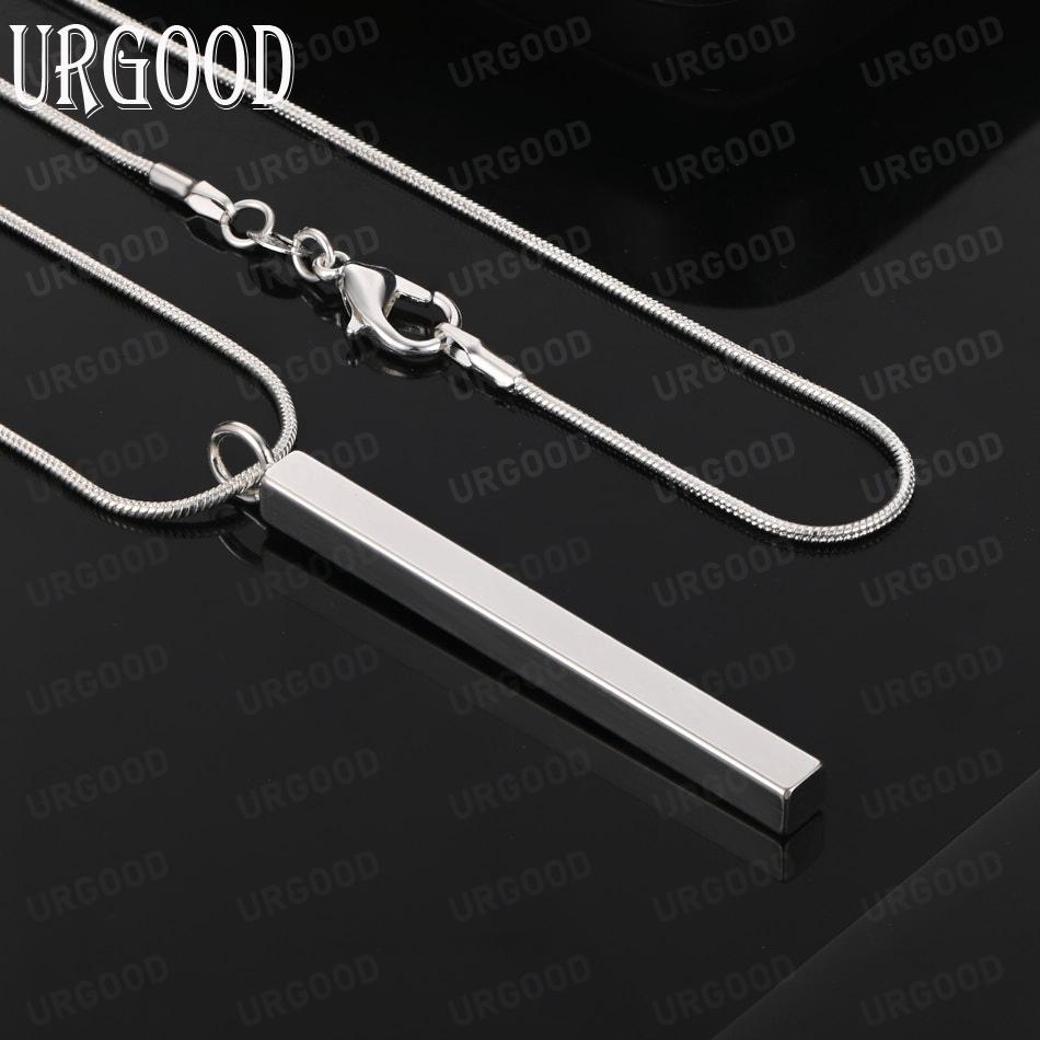 925 Sterling Silver Minimalist Rectangular Pillar Pendant Necklace - Fashionable Banquet Jewelry