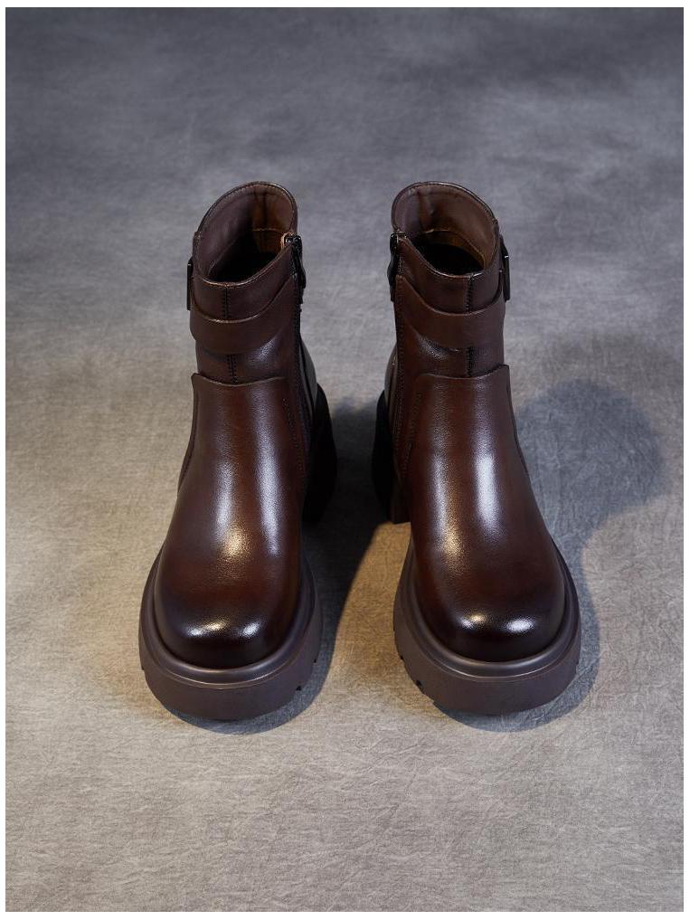 2025 Women's Genuine Leather Martin Boots - Warm, Thickened, Single Cotton Boots for Spring, Autumn, and Winter.