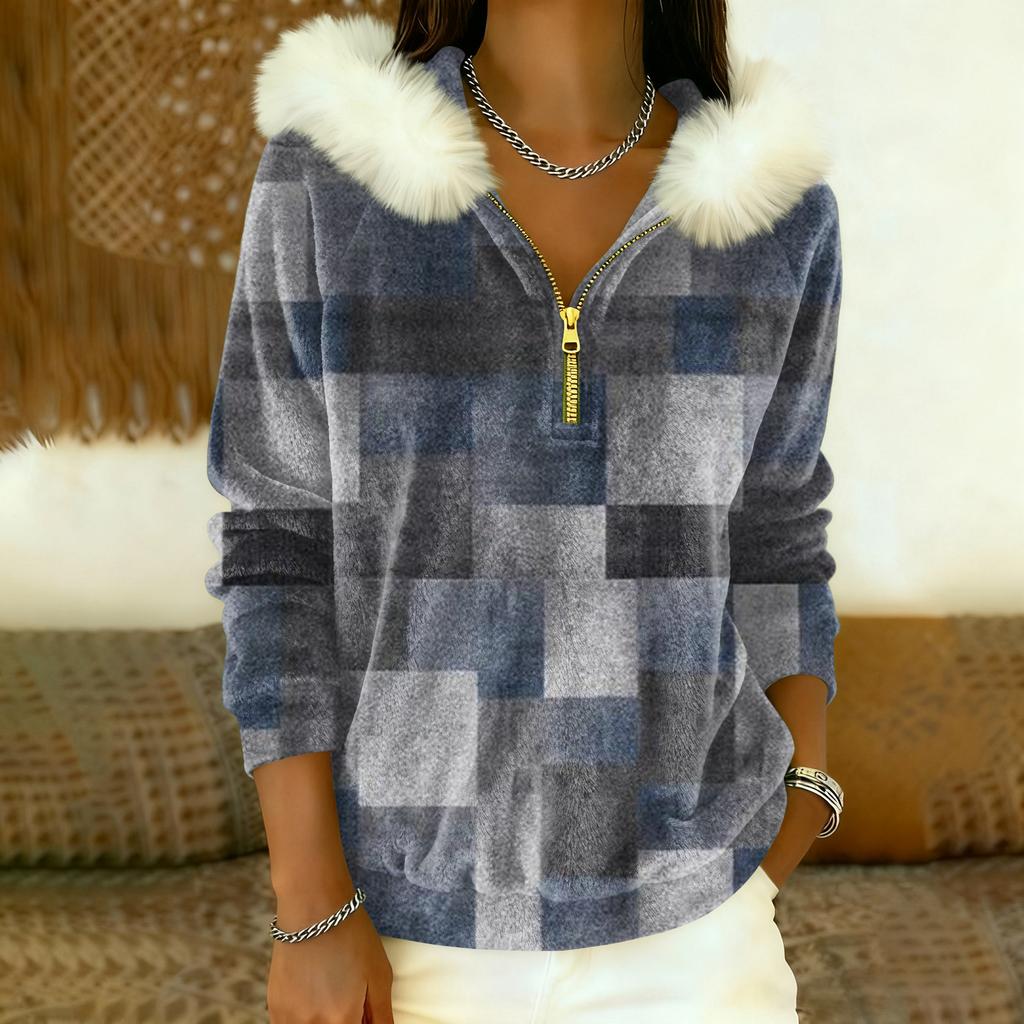 Women's Loose And Comfortable Casual Fashion Half-Zip Hooded Long Sleeve Conventional Printing Top