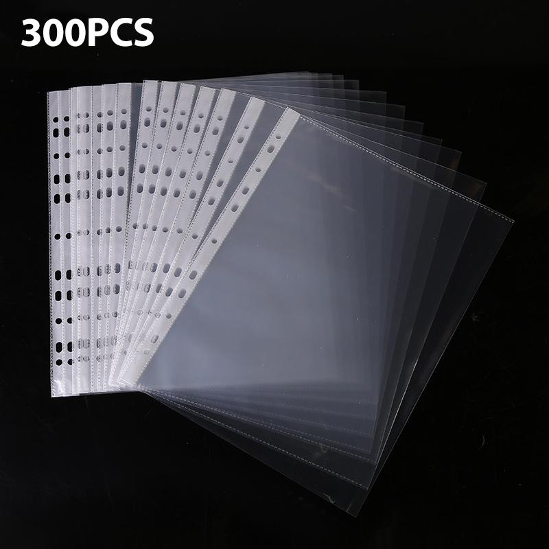100pcs 11 Holes Transparent Plastic Punched File Folders A4 Document Sleeves Protector Office Supplies