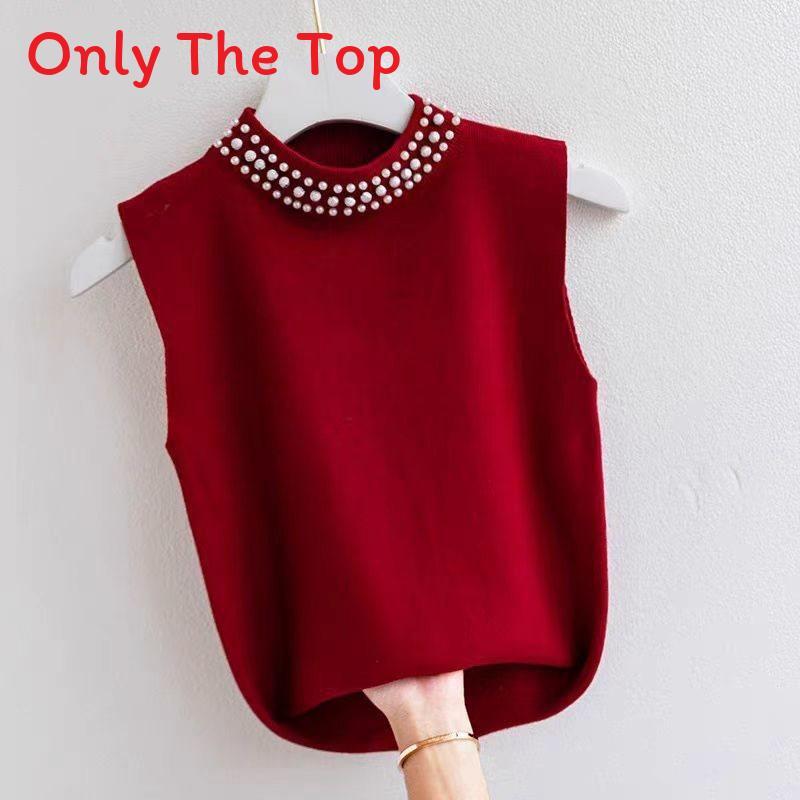 Summer Womens Knitted Tank Top With Pearl Embellishments For Casual Wear
