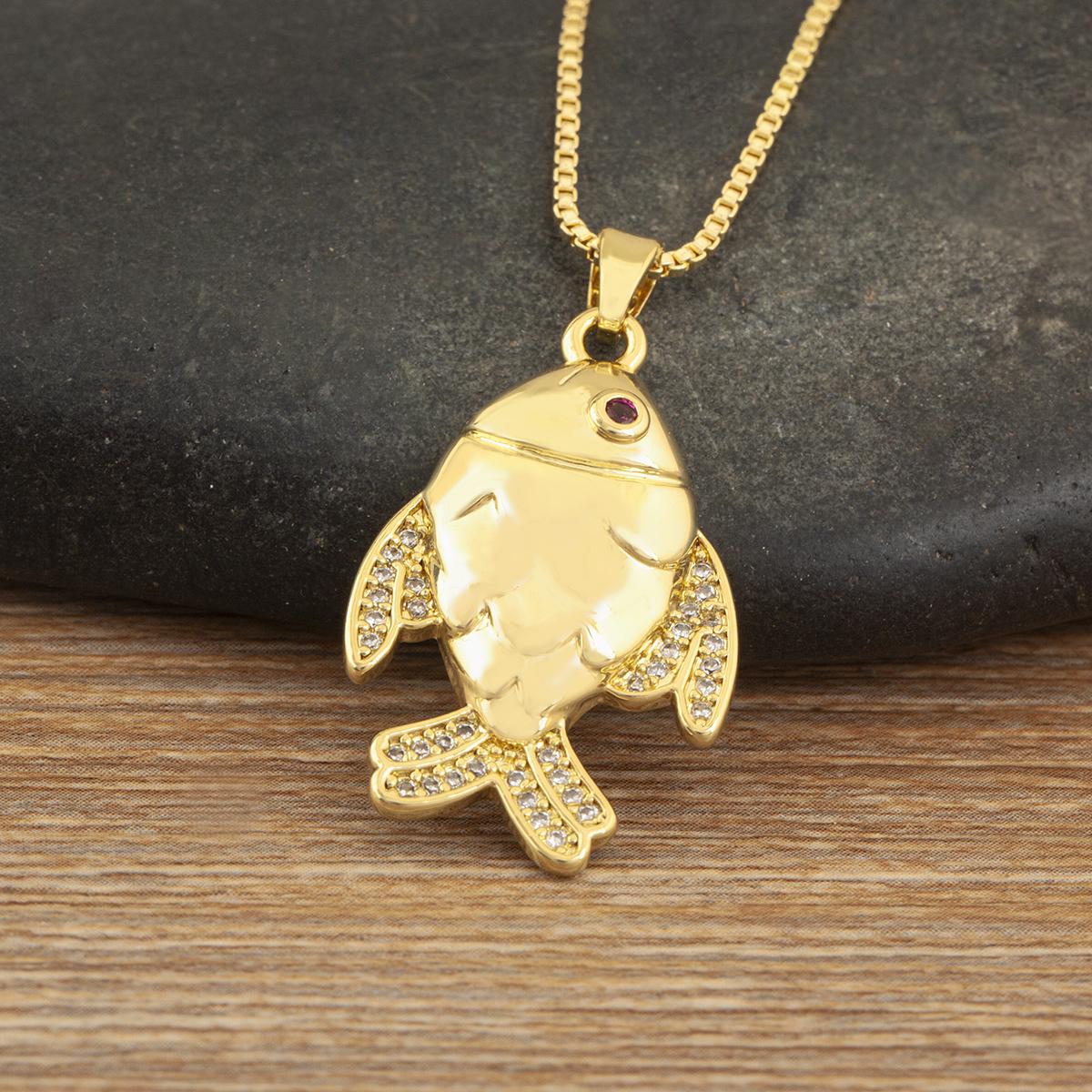 

Nidin Simple Fashion Fish Shape Charm Pendant Necklace 3 Styles For Women Men Copper Micro Inlaid Zircon Daily Party Jewelry