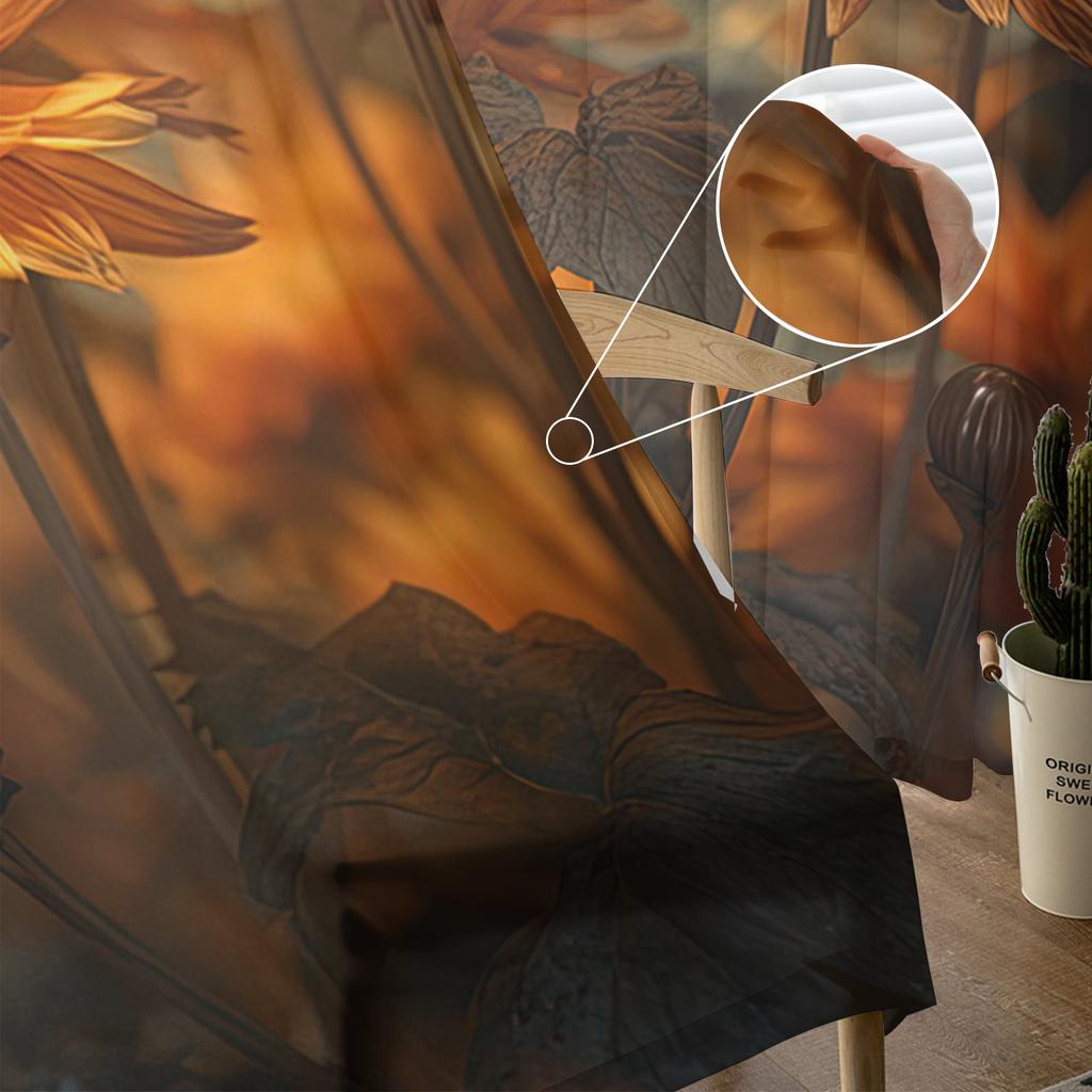 Gradientowe Zasłony Okienne Słonecznikowe z Pąkami Kwiatów Do Salonu Sypialni Kuchni Szyfonowe Przezroczyste Dekoracje Okienne