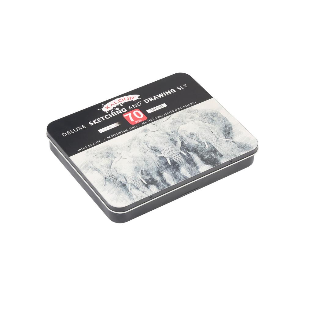 70-teiliges Skizzier- und Zeichenstift-Set in Blechdose Kunstbedarf