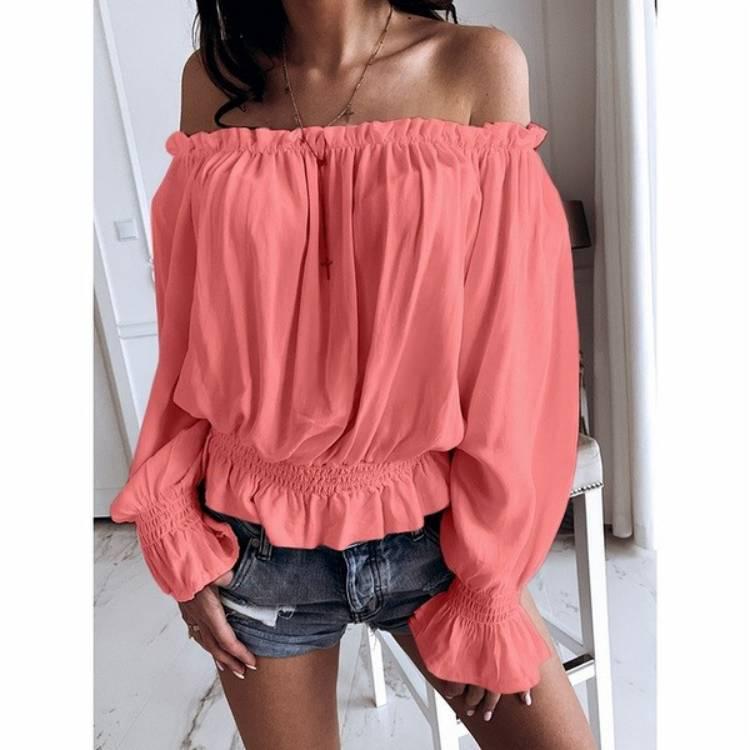 European & American Women's Slim Fit One-Shoulder Solid Color Fashion Top