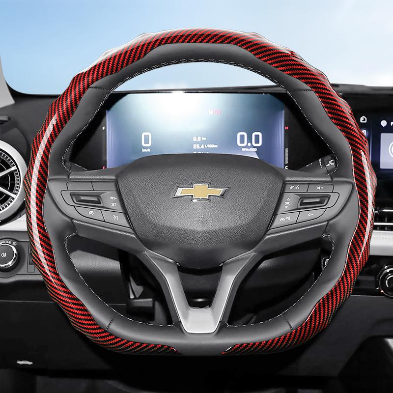 Suitable for Chevrolet Carbon Fiber Texture Steering Wheel Cover Snap-On Wave-Shaped Sport Design Silverado Malibu Equinox Traverse Camaro Corvette Sp