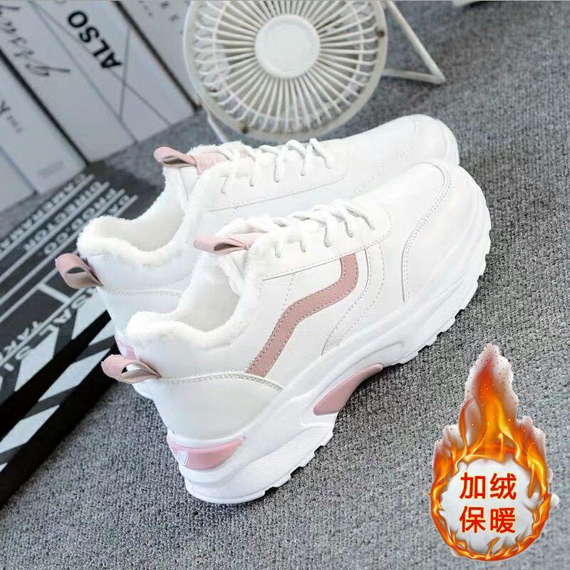 Autumn and Winter Sports Shoes Women's Velvet Cotton Shoes Dad Shoes Female Student Korean Version Versatile Little White Shoes Casual Thick Sole I