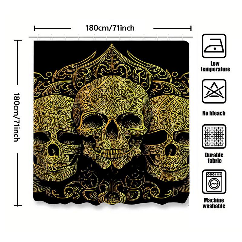 Tuniu Skull Pattern Shower Curtain Gothic Design Black Floral Skeleton Art Bathroom Decor
