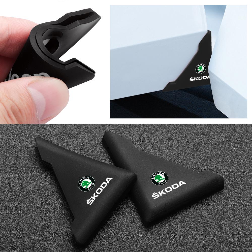 QYSK1 2pcs Silicone Car Door Corner Cover Auto Anti-collision Protection Sticker For Skoda Kodiaq Octavia Fabia Karoq Enyaq Kamiq Yeti