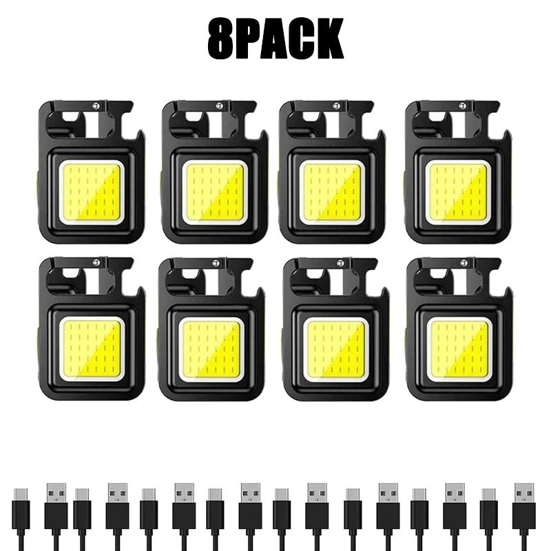 Keychain Light Mini Multifunctional Camping Flashlight USB Rechargeable LED Portable Bright COB Pocket Clip Lantern Outdoor Work