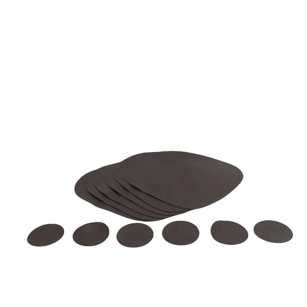 PU Leather Double Sided Placemats Round Coaster Anti Slip Dining Table Place Mats Washable Include 6 Placemats 6