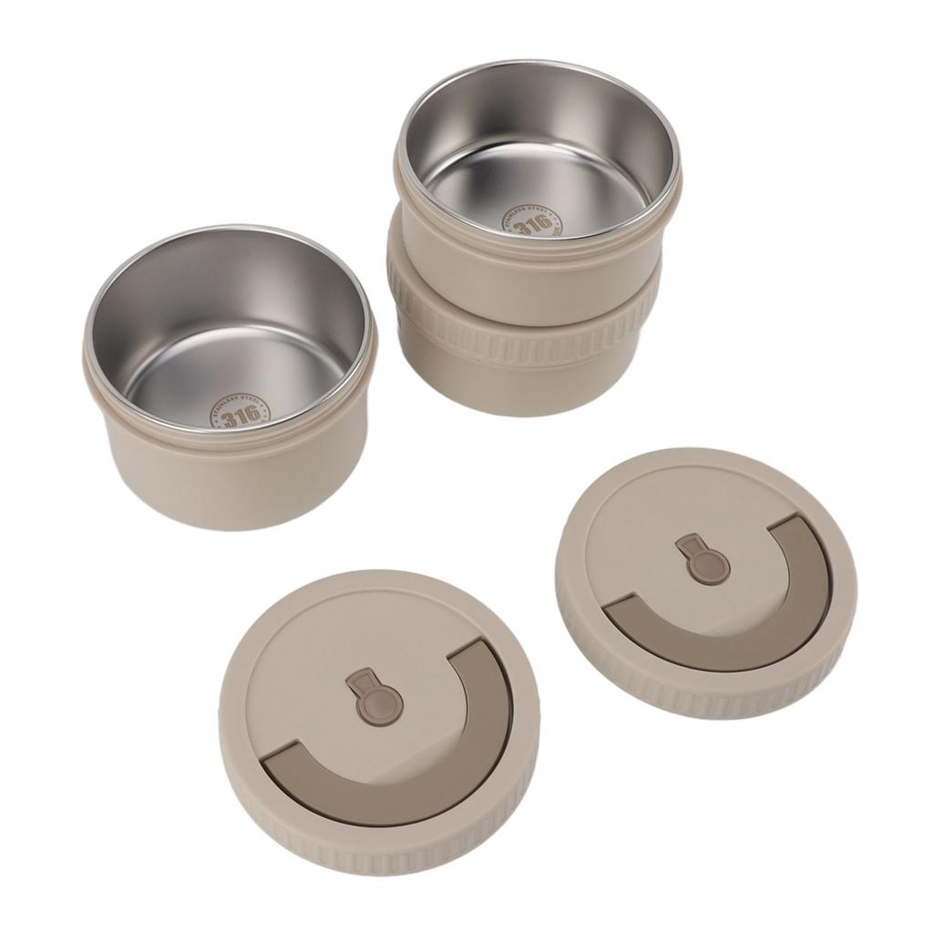 Insulated Food Container Beige 316 Stainless Steel Round Sealed Leak Proof with Bag Insulated Bento