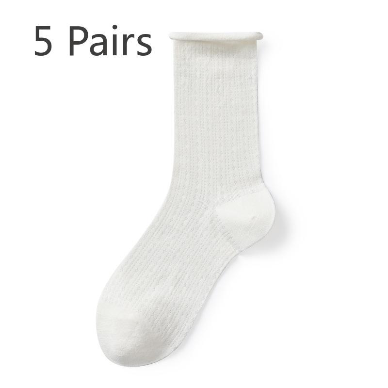5 Pairs of Women's Summer Thin Cotton Hollow Mesh Pile Socks