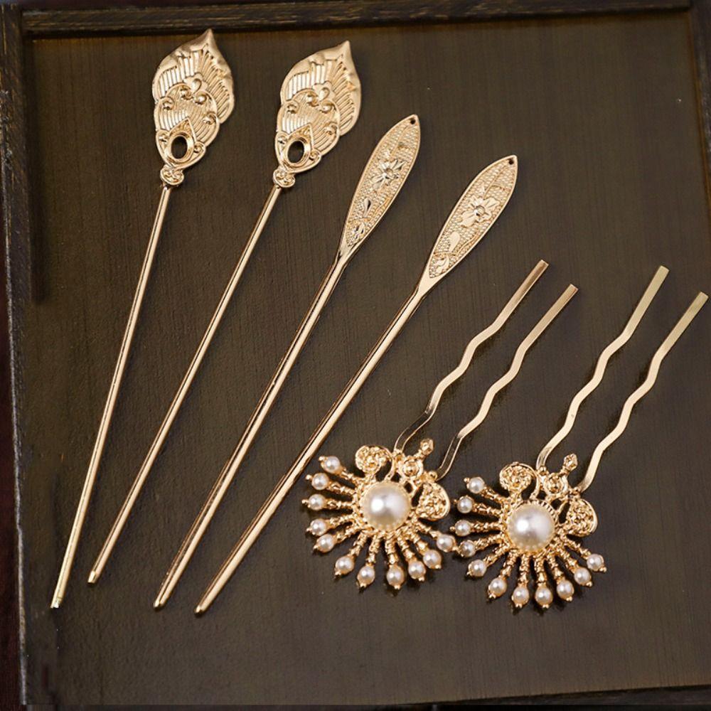 1 Set Chinese Style Tang Dynasty Hairpin Pearl Flower Hair Comb Retro Ancient Hair Stick  Women