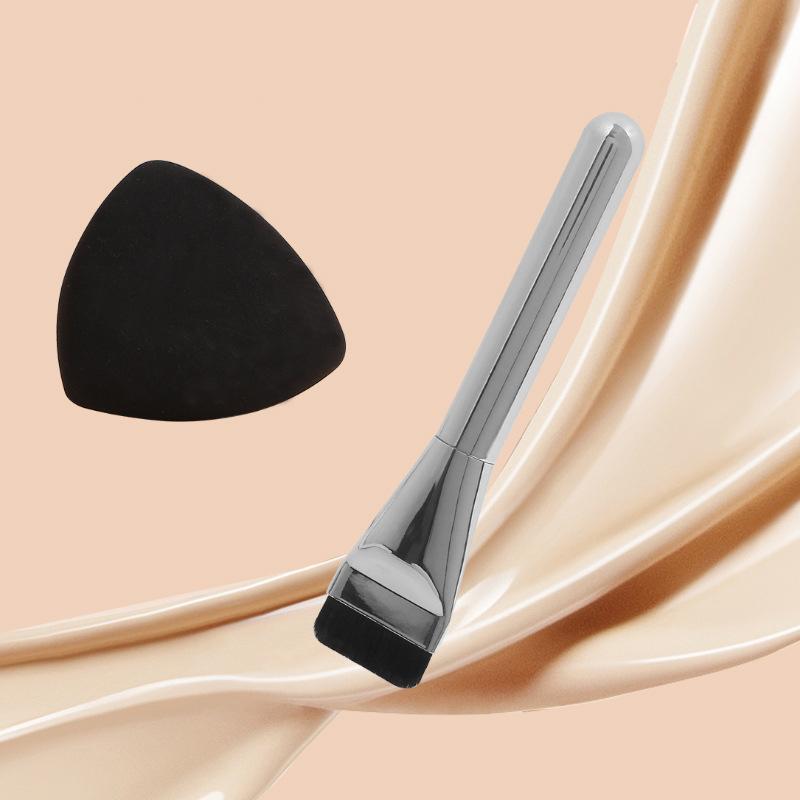 3'ü 1 Arada Düz Başlıklı Fondöten Fırçası ve Siyah Makyaj Süngeri Ultra İnce Başlı İz Bırakmayan Kapatıcı Uygulama Aracı