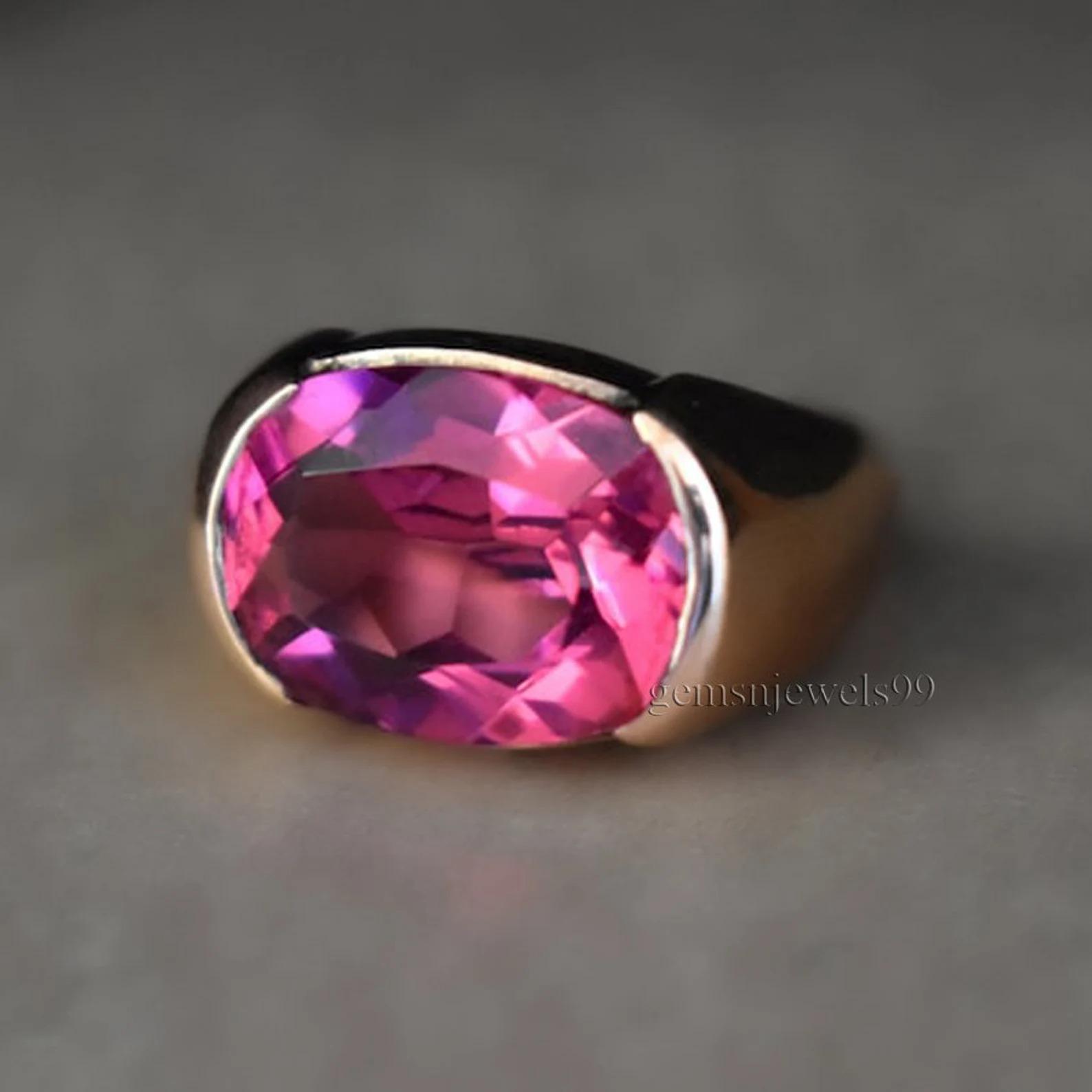 

Oval Rose Cut Pink Tourmaline Quartz 925 Sterling Silver Rose Gold Overlay Ring Jewelry 10 рожевий колір золота