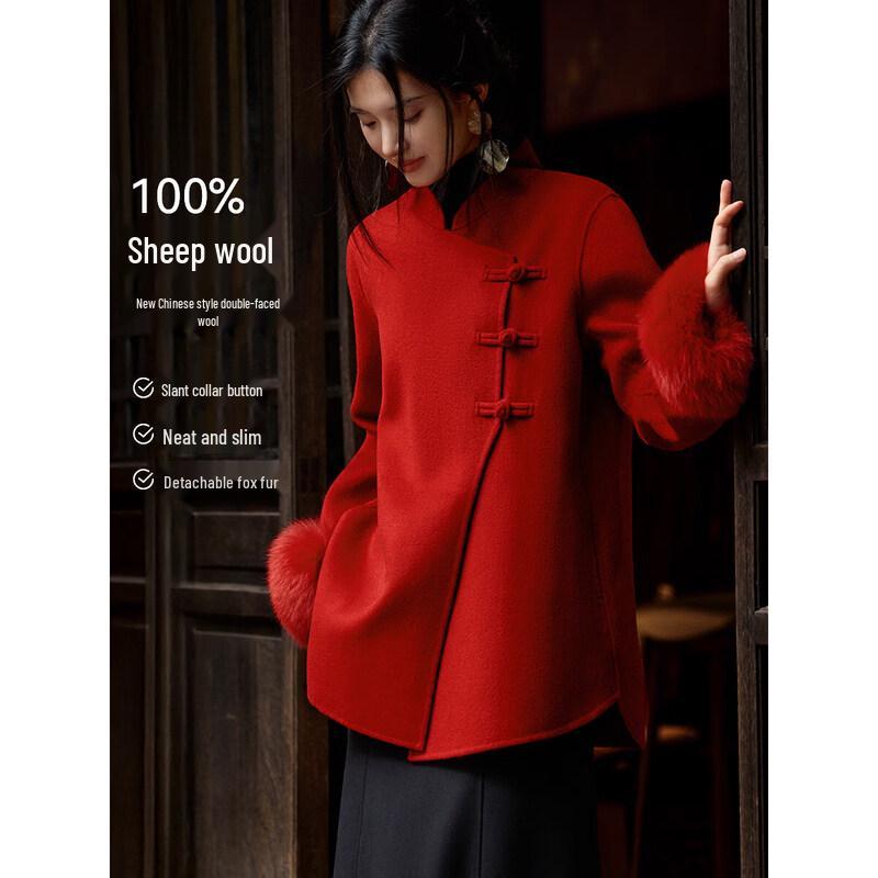 

XWI Women s New Chinese Style 100% Lamb Wool Double-faced Coat M