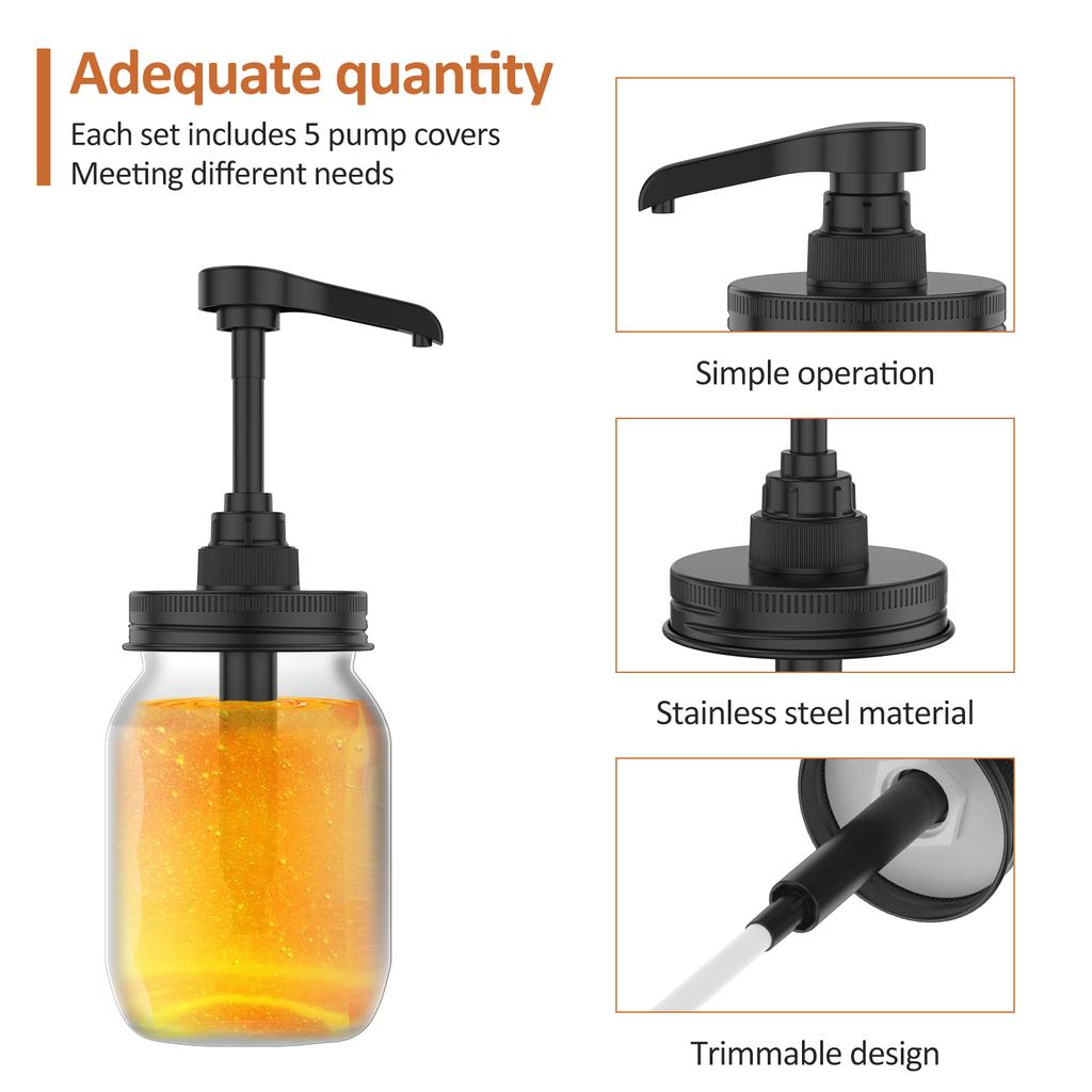 Coffee Syrup Pump Dispenser Glass Jar Mason Lid Syrup Honey Sauce Dispenser Pump Lid Syrup Pump Coffee Bar Kitchen Accessories