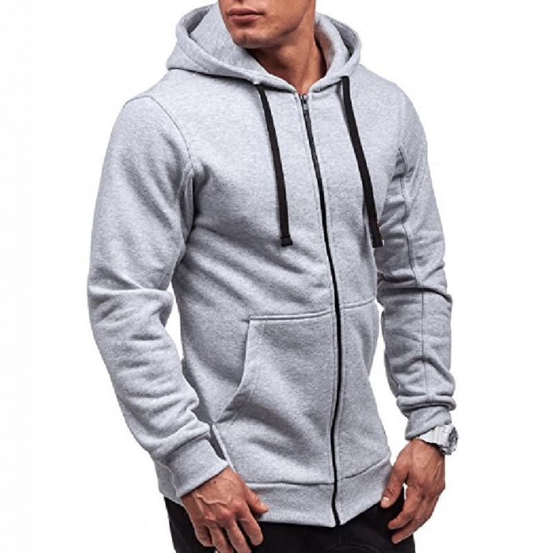 Mens Solid Color Hooded Zip-Up Sweatshirt Casual Oversized Long Sleeve Pullover