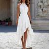 Yousheng Women Cocktail Party Dress, Halter Sleeveless Flowy Long Dress, Ruffled Irregular High Low Wedding Guest Dress
