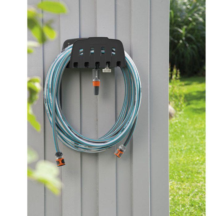 GARDENA Porte tuyau mural– Convient tout tuyaux GARDENA – Porte accessoire intégré – Installation facile – Garantie 5 ans (241-20)