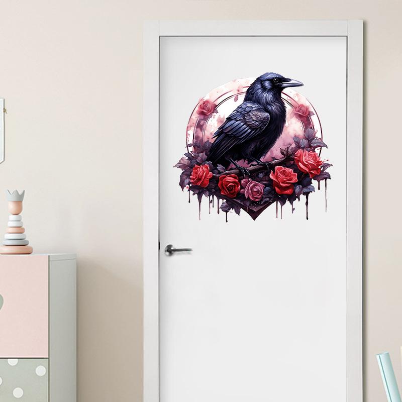 Halloween Crow Stickers for Wall Glass Door Refrigerator Window Spooky Home Decor Scary Party Decoration Peel and Stick Vinyl
