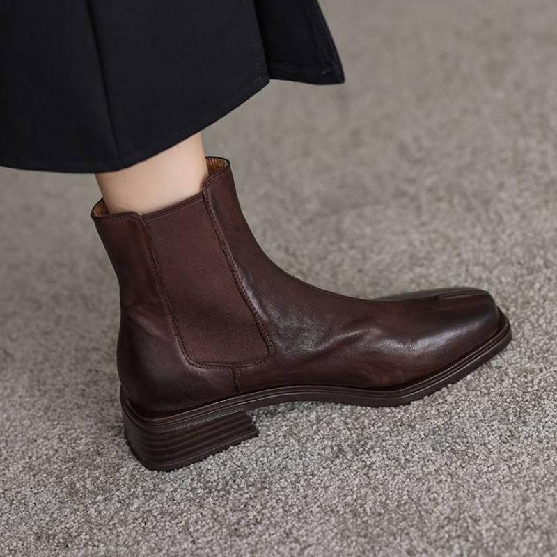 

New women s medium heel sleeve large size women s boots comfortable leather square heel fashion boots autumn and winter rubber-soled medium boots 40