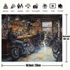 2D Flachdruck Motorrad Lenker Fotografie Hintergrund, Retro Biker Kneipen Szene für Party und Heimdekoration