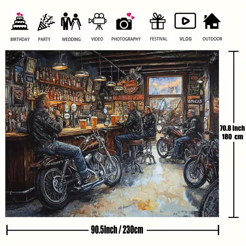 2D Flachdruck Motorrad Lenker Fotografie Hintergrund, Retro Biker Kneipen Szene für Party und Heimdekoration