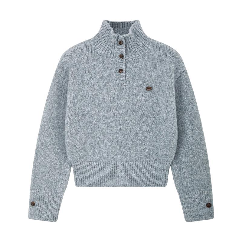 ELLE KIDS Girls' Retro Stand-Up Collar Knit Sweater