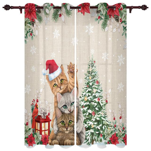 Christmas Tree Snowman Snowflake Window Curtains for Bedroom Luxury Kitchen Curtains Living Room Christmas Curtains