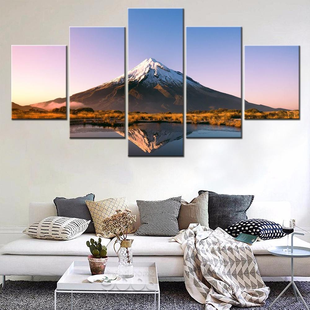 5 Pieces Canvas Wall Arts Landscape Poster Painting Mount At Lake Nature Wallpaper Home Decoration Living Room Picture Artwork 20x35 20x45 20x55cm