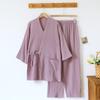 2026 New Couple Japanese Kimono Set 100% Cotton Crepe Cloth Women's Spring and Autumn Simple Solid Color Home Clothes